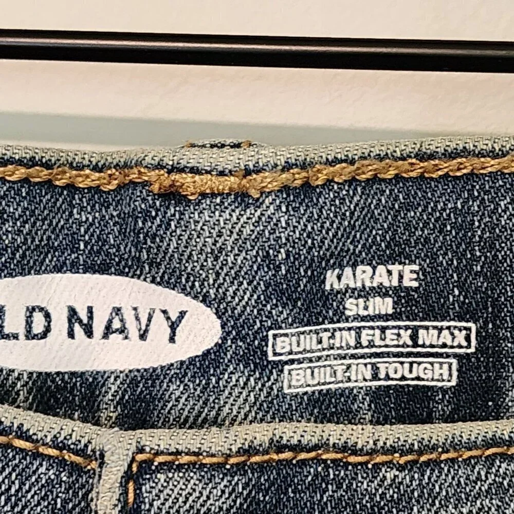 Old Navy boy sz 14 Karate Slim Jeans adjustable waist distressed New